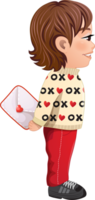Little Boy Side View holding Love Letter Cartoon png
