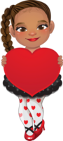 Cute Girl holding Red Heart Cartoon Character png