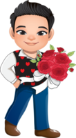 Cute Boy holding Bouquet of roses cartoon character png