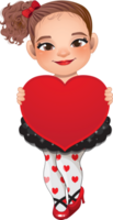 Cute Girl holding Red Heart Cartoon Character png