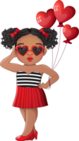 Cute Girls wearing Heart Glasses holding Heart Balloon Cartoon Character png