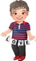 Cute Boy holding letters of word LOVE cartoon character png