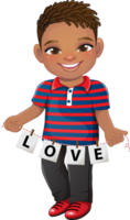mignonne garçon en portant des lettres de mot l'amour dessin animé personnage png