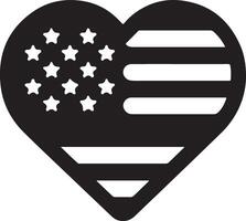 minimal heart shape with us flag vector logo icon, flat symbol, black color silhouette 8