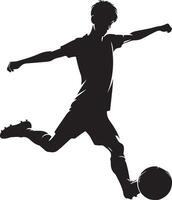 minimal Young soccer player kicking a ball pose vector silhouette, black color silhouette 20