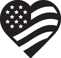 minimal heart shape with us flag vector logo icon, flat symbol, black color silhouette 17