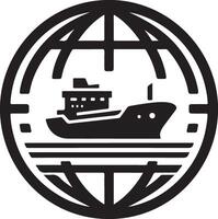 minimal International shipping tanker ship under round shape logo vector icon 3