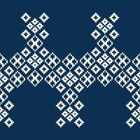 Traditional ethnic motifs ikat geometric fabric pattern cross stitch.Ikat embroidery Ethnic oriental Pixel navy blue background. Abstract,vector,illustration. Texture,scarf,decoration,wallpaper. vector