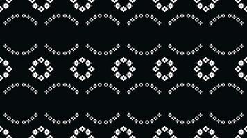 Traditional ethnic motifs ikat geometric fabric pattern cross stitch.Ikat embroidery Ethnic oriental Pixel black background.Abstract,vector,illustration. Texture,scarf,decoration,wallpaper. vector