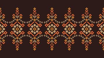 Traditional ethnic motifs ikat geometric fabric pattern cross stitch.Ikat embroidery Ethnic oriental Pixel brown background. Abstract,vector,illustration. Texture,scarf,decoration,wallpaper. vector