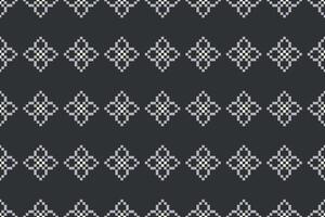 Traditional ethnic motifs ikat geometric fabric pattern cross stitch.Ikat embroidery Ethnic oriental Pixel gray background. Abstract,vector,illustration. Texture,scarf,decoration,wallpaper. vector