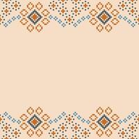 Traditional ethnic motifs ikat geometric fabric pattern cross stitch.Ikat embroidery Ethnic oriental Pixel brown cream background. Abstract,vector,illustration. Texture,scarf,decoration,wallpaper. vector