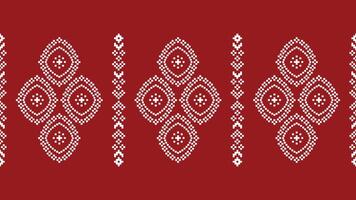 Traditional ethnic motifs ikat geometric fabric pattern cross stitch.Ikat embroidery Ethnic oriental Pixel red background. Abstract,vector,illustration. Texture,christmas,decoration,wallpaper. vector