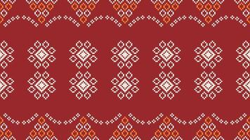 Traditional ethnic motifs ikat geometric fabric pattern cross stitch.Ikat embroidery Ethnic oriental Pixel red background. Abstract,vector,illustration. Texture,christmas,decoration,wallpaper. vector