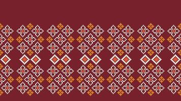 Traditional ethnic motifs ikat geometric fabric pattern cross stitch.Ikat embroidery Ethnic oriental Pixel red background. Abstract,vector,illustration. Texture,christmas,decoration,wallpaper. vector