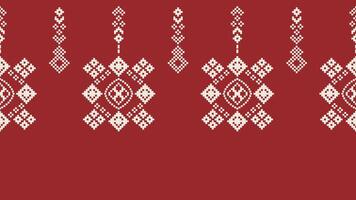 Traditional ethnic motifs ikat geometric fabric pattern cross stitch.Ikat embroidery Ethnic oriental Pixel red background. Abstract,vector,illustration. Texture,christmas,decoration,wallpaper. vector