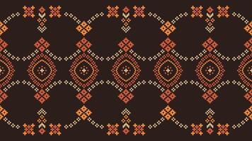 Traditional ethnic motifs ikat geometric fabric pattern cross stitch.Ikat embroidery Ethnic oriental Pixel brown background. Abstract,vector,illustration. Texture,scarf,decoration,wallpaper. vector