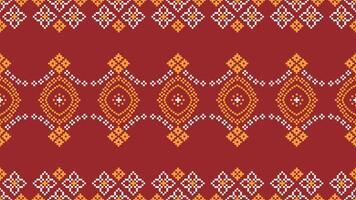 tradicional étnico motivos ikat geométrico tela modelo cruzar puntada.ikat bordado étnico oriental píxel rojo antecedentes. resumen, vector, ilustración. textura,navidad,decoración,papel tapiz. vector