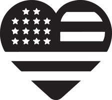 minimal heart shape with us flag vector logo icon, flat symbol, black color silhouette 6