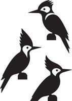 Woodpeckers bird logo concept, black color silhouette,  white background 3 vector