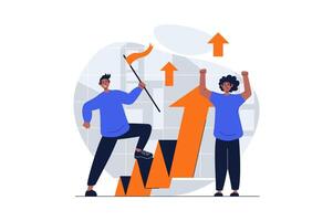 Teamwork web concept with character scene. Men working together, developing project and growing incomes. People situation in flat design. Vector illustration for social media marketing material.