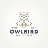 minimalist cute owl bird line art icon logo template vector illustration design