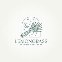 minimalist lemongrass botanical leaves line art icon logo template vector illustration design. simple modern organic herb lemongrass logo concept