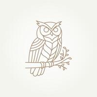 simple modern owl bird standing on a tree branch line art icon logo template vector illustration design