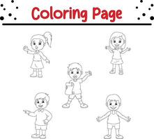 Cute happy children coloring book page. black and white vector