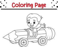 children ride cars pencils coloring page vector