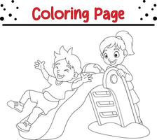 Happy little kids playing coloring page vector