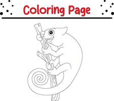 cute chameleon branch coloring page vector