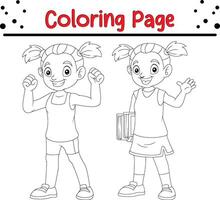 Cute happy children coloring book page. black and white vector