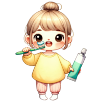 AI generated Watercolor Cute Girl Brushing Her Teeth Clipart AI Generative png