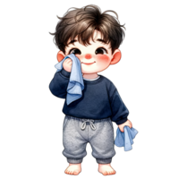 AI generated Watercolor Cute Boy Wiping His Face Clipart AI Generative png