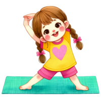 ai generado acuarela linda niña hacer ejercicio clipart ai generativo png