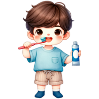 AI generated Watercolor Cute Boy Brushing His Teeth Clipart AI Generative png