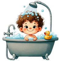 AI generated Watercolor Cute Boy Taking A Bath Clipart AI Generative png