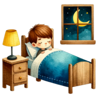 ai généré aquarelle mignonne garçon en train de dormir de bonne heure clipart ai génératif png