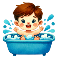 ai genererad vattenfärg söt pojke tar en bad ClipArt ai generativ png