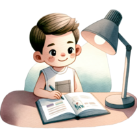 AI generated Watercolor Cute Boy Studying Clipart AI Generative png