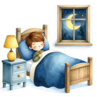 ai généré aquarelle mignonne garçon en train de dormir de bonne heure clipart ai génératif png