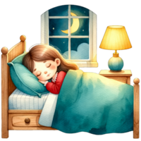 ai généré aquarelle mignonne fille en train de dormir de bonne heure clipart ai génératif png