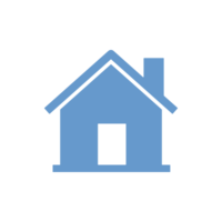Blue color house png icon, homepage sign isolated on transparent background