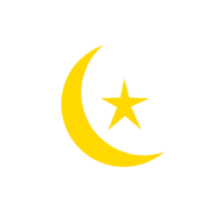 Yellow crescent moon and stars ramadan theme png