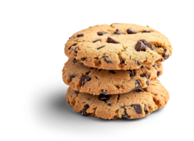 AI generated Three sweet chocolate chip cookies isolated on transparent background, PNG cutout graphic resource