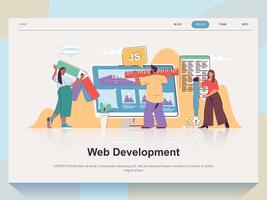 Web development concept for landing page in flat design. Man and woman working on ui application, coding, creating and optimizing layouts. Vector illustration with people scene for website homepage