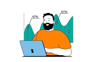 Data analysis concept with people scene in flat web design. Man making financial audit and accounting, getting progress at chart. Vector illustration for social media banner, marketing material.