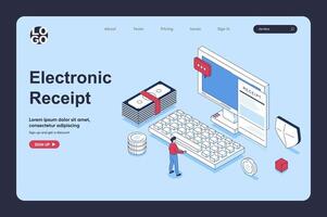 electrónico recibo concepto en 3d isométrica diseño para aterrizaje página modelo. personas pago digital formar de factura o controlar, Procesando impuesto pagar utilizando en línea bancario. vector ilustración para web