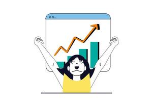 Data analysis concept with people scene in flat web design. Woman making financial audit and getting positive dynamic trend at chart. Vector illustration for social media banner, marketing material.